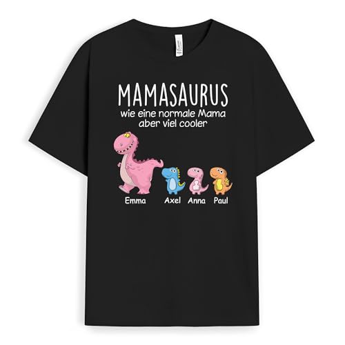 Geschenke Mall Personalisiertes Omasaurus Mamasaurus T-Shirt – Personalisierte Geschenk für Ihre Mutter oder Großmutter zum Muttertag, Weihnachten, Geburtstag (7 Kinder, Schwarzes) von Geschenke Mall