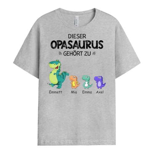 Geschenke Mall Personalisiertes Opas Omas Saurier Gang T-Shirt - Personalisierte Geschenke für Papa und Mama zu Weihnachten, Muttertag, Vatertag oder Geburtstag (2 Kinder, Modell #2) von Geschenke Mall