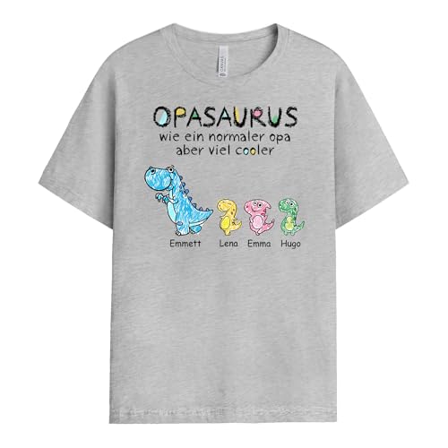 Geschenke Mall Personalisiertes Opas Omas Saurier Gang T-Shirt - Personalisierte Geschenke für Papa und Mama zu Weihnachten, Muttertag, Vatertag oder Geburtstag (7 Kinder, Modell #4) von Geschenke Mall