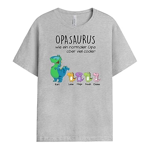 Geschenke Mall Personalisiertes Opasaurus Papasaurus T-Shirt - Personalisiert für Papa und Opa zum Geburtstag, Weihnachten oder Vatertag (Graues Sport, Anzahl DER Kinder WÄHLEN – 1 Kind) von Geschenke Mall