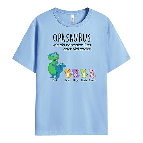 Geschenke Mall Personalisiertes Opasaurus Papasaurus T-Shirt - Personalisiert für Papa und Opa zum Geburtstag, Weihnachten oder Vatertag (Hellblaues, Anzahl DER Kinder WÄHLEN – 4 Kinder) von Geschenke Mall