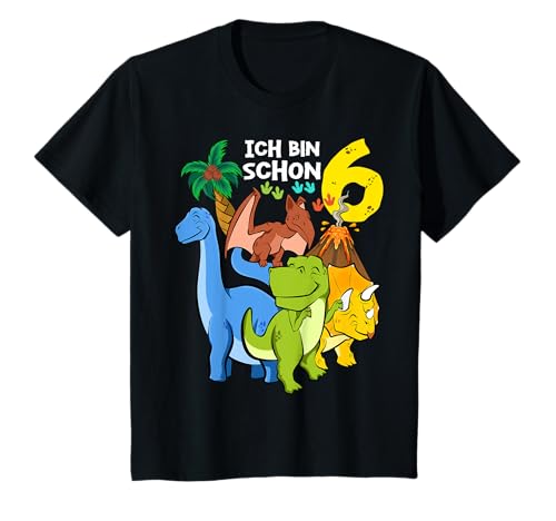 Kinder 6. Geburtstag Dino 6 Jahre Dinosaurier T-Shirt von Geschenke für 6 jährige Jungen Mädchen von Lifua