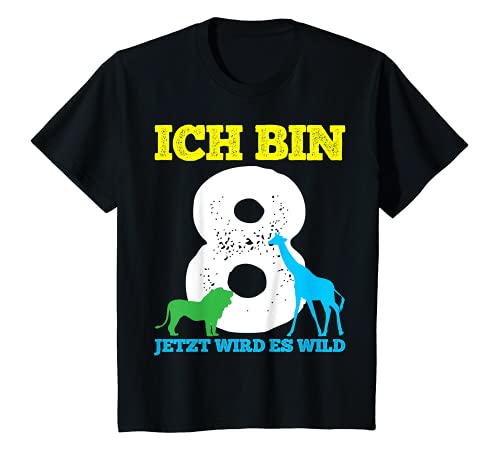 Kinder Ich bin 8 Giraffe Löwe Wilde Tiere Zoo 8.Geburtstag T-Shirt Kinder Ich bin 8 Giraffe Löwe Wilde Tiere Zoo 8.Geburtstag T-Shirt von Geschenke für 8-jährige Geburtstagskinder
