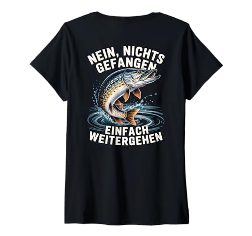 Damen Hecht Angeln Lustig Nein Nichts gefangen Backprint Angler T-Shirt mit V-Ausschnitt Damen Hecht Angeln Lustig Nein Nichts gefangen Backprint Angler T-Shirt mit V-Ausschnitt von Geschenke für Angler --Hier Front- & Backprint--