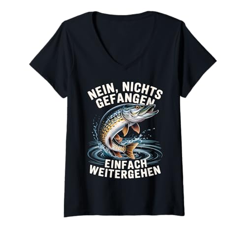 Damen Hecht Angeln Lustiger Spruch Nein Nichts gefangen Angler T-Shirt mit V-Ausschnitt Damen Hecht Angeln Lustiger Spruch Nein Nichts gefangen Angler T-Shirt mit V-Ausschnitt von Geschenke für Angler --Hier Front- & Backprint--