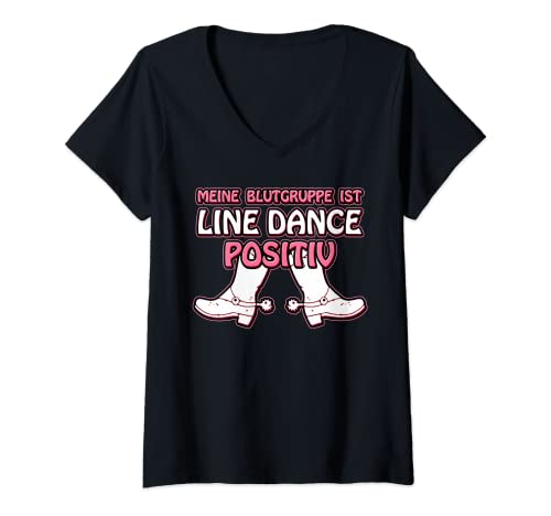 Damen Meine Blutgruppe Ist Line Dance Positiv Hobby-Sport Tanzen T-Shirt mit V-Ausschnitt Damen Meine Blutgruppe Ist Line Dance Positiv Hobby-Sport Tanzen T-Shirt mit V-Ausschnitt von Geschenke für Country Tänzer Tanzprofi Western