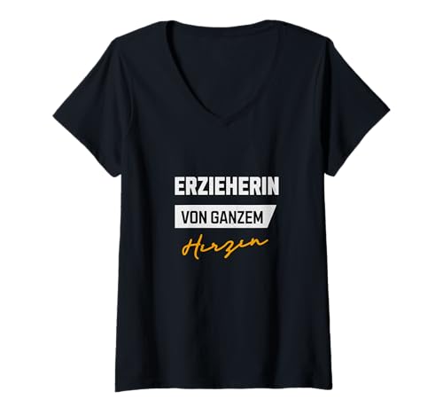 Damen Erzieherin von ganzem Herzen Kinder Erziehung Kindergarten T-Shirt mit V-Ausschnitt von Geschenke für Erzieherinnen zum Geburtstag