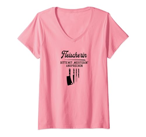 Damen Fleischermeisterin Prüfung Bestanden Meisterin Fleischerin T-Shirt mit V-Ausschnitt von Geschenke für Fleischermeisterin zu Meisterprüfung