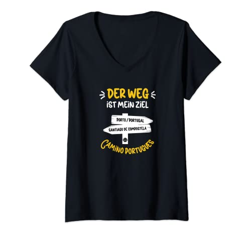 Damen Der Weg Ist Mein Ziel Pilgern Jakobsweg Camino Portugues T-Shirt mit V-Ausschnitt Damen Der Weg Ist Mein Ziel Pilgern Jakobsweg Camino Portugues T-Shirt mit V-Ausschnitt von Geschenke für Jakobsweg Geschenkideen Für Wanderer