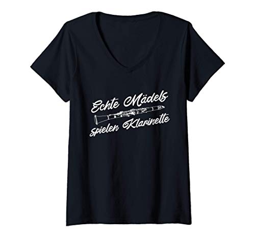Damen Echte Mädchen spielen Klarinette | Klarinette T-Shirt mit V-Ausschnitt Damen Echte Mädchen spielen Klarinette | Klarinette T-Shirt mit V-Ausschnitt von Geschenke für Klarinetten Spielerin
