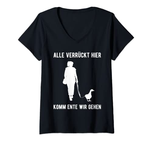 Damen Alle Verrückt Komm Ente Wir Gehen Bauer Landwirt T-Shirt mit V-Ausschnitt Damen Alle Verrückt Komm Ente Wir Gehen Bauer Landwirt T-Shirt mit V-Ausschnitt von Geschenke für Landwirt Landwirtschaft Kleidung