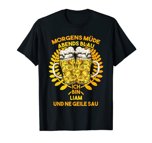 Herren Liam Morgens Müde Abends Blau Persönliches Sauf T-Shirt Herren Liam Morgens Müde Abends Blau Persönliches Sauf T-Shirt von Geschenke für Liam