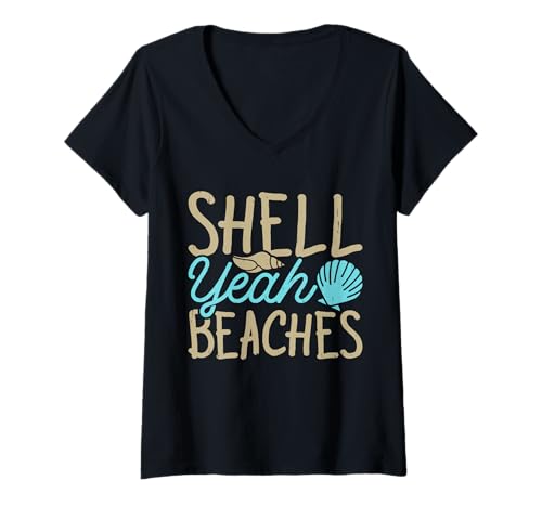 Damen Shell Yeah Beaches T-Shirt mit V-Ausschnitt Damen Shell Yeah Beaches T-Shirt mit V-Ausschnitt von Geschenke für Muschelsammler am Muschel Strand
