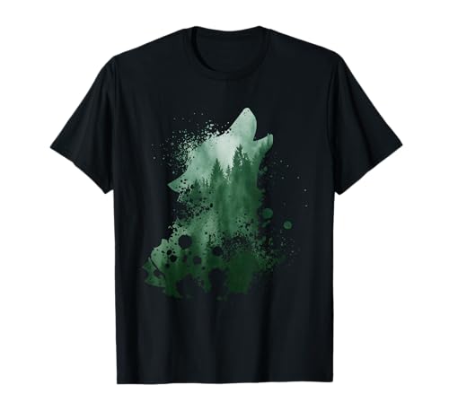 Tiermotiv Silhouette | Geschenke für Natur Umweltschutz | Wolf T-Shirt | Schwarz | S | Kurzarm | Klassische Passform | T-Shirt | Herren | Geburtstag von Geschenke für Natur Umweltschutz | Tiersilhouetten
