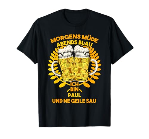Herren Paul Morgens Müde Abends Blau Persönliches Sauf T-Shirt Herren Paul Morgens Müde Abends Blau Persönliches Sauf T-Shirt von Geschenke für Paul