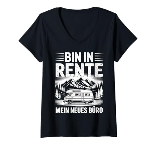 Damen Lustig Rentner Spruch Rente Mein Büro Camping Wohnmobil T-Shirt mit V-Ausschnitt von Geschenke für Rentner mit Wohnmobil & Campingplatz