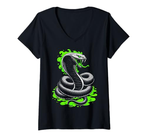 Damen Schlange Kobra Reptilien Geschenk Terrarium Schlangen T-Shirt mit V-Ausschnitt Damen Schlange Kobra Reptilien Geschenk Terrarium Schlangen T-Shirt mit V-Ausschnitt von Geschenke für Schlangen- und Reptilienfans