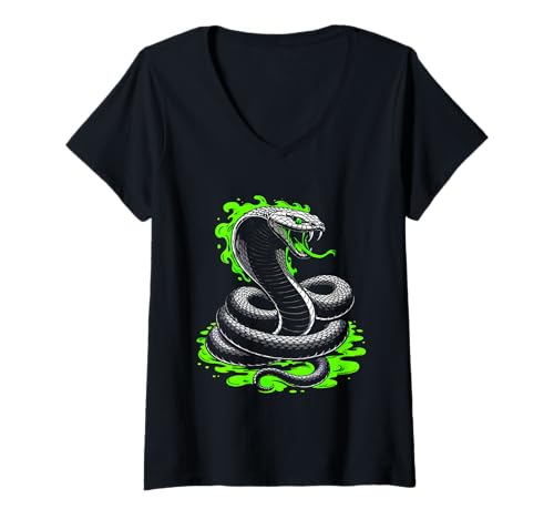 Damen Schlange Kobra Reptilien Geschenk Terrarium Schlangen T-Shirt mit V-Ausschnitt Damen Schlange Kobra Reptilien Geschenk Terrarium Schlangen T-Shirt mit V-Ausschnitt von Geschenke für Schlangen- und Reptilienfans