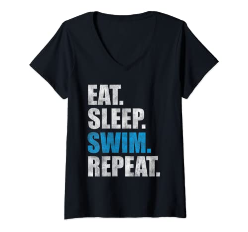 Damen Eat Sleep Swim Repeat T-Shirt mit V-Ausschnitt Damen Eat Sleep Swim Repeat T-Shirt mit V-Ausschnitt von Geschenke für Schwimmer