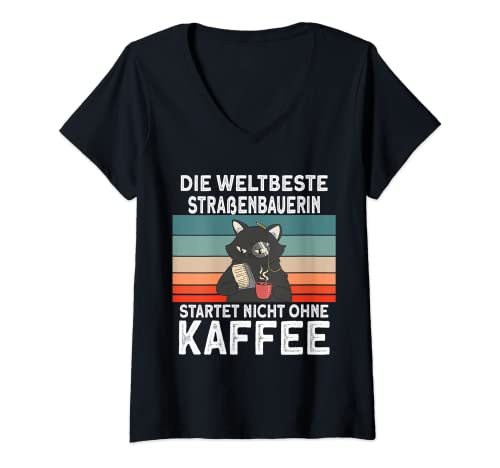 Damen Straßenbauerin Kaffee Kollegin Beruf Straßenbauerin T-Shirt mit V-Ausschnitt Damen Straßenbauerin Kaffee Kollegin Beruf Straßenbauerin T-Shirt mit V-Ausschnitt von Geschenke für Straßenbauerin Arbeitskollegin