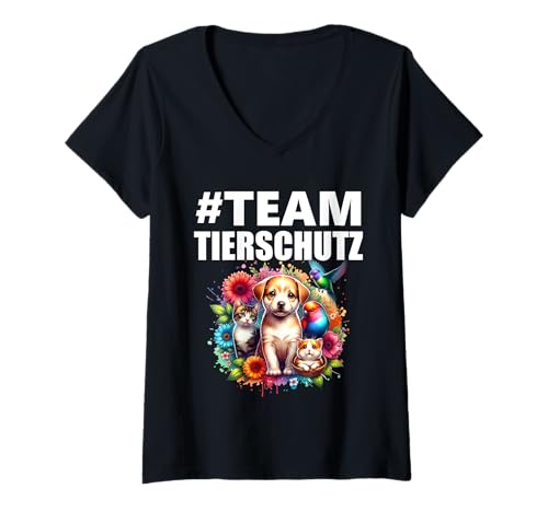 Damen Tierschützerin Team Tierschutz T-Shirt mit V-Ausschnitt von Geschenke für Tierschützer