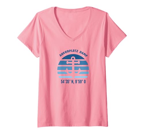 Damen Damp Ostseebad Koordinaten Ostseeküste Ostsee Resort T-Shirt mit V-Ausschnitt Damen Damp Ostseebad Koordinaten Ostseeküste Ostsee Resort T-Shirt mit V-Ausschnitt von Geschenke für Urlaub in Damp Geschenkideen
