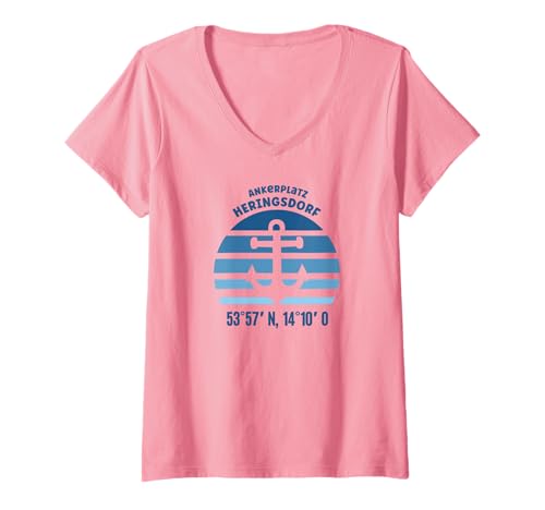 Damen Heringsdorf Urlaub Koordinaten Ostseebad Ostsee T-Shirt mit V-Ausschnitt Damen Heringsdorf Urlaub Koordinaten Ostseebad Ostsee T-Shirt mit V-Ausschnitt von Geschenke für Urlaub in Usedom Geschenkideen