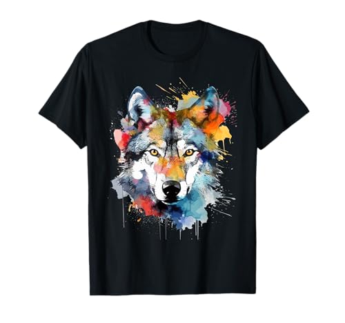 Wolfskopf Aquarell T-Shirt Damen Schwarz Small EU 38 V-Ausschnitt Kurzarm Klassische Passform Baumwolle 50% Polyester 50% Tierdruck Wildnis Einzigartiges Wolf-Design 1 Count Wolfskopf Aquarell T-Shirt Damen Schwarz Small EU 38 V-Ausschnitt Kurzarm Klassische Passform Baumwolle 50% Polyester 50% Tierdruck Wildnis Einzigartiges Wolf-Design 1 Count von Geschenke für Wölfe & Wolfsliebhaber by DAIMMER