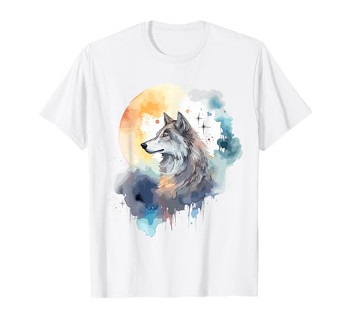 Wolfskopf Aquarell T-Shirt Damen Weiß EU 38/39 Wolfskopf Aquarell T-Shirt Damen Weiß EU 38/39 von Geschenke für Wölfe & Wolfsliebhaber by DAIMMER