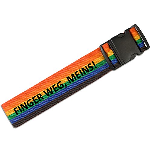 Koffergurt Regenbogen: FINGER WEG, MEINS, passend für alle Koffer, ca. 1,75 m lang von Geschenke mit Namen