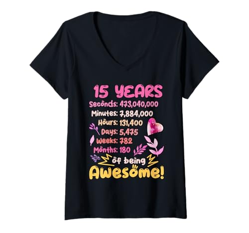 Damen 15 Jahre alt! Geburtstagsgeschenk für den 15. Geburtstag T-Shirt mit V-Ausschnitt von Geschenke und Outfits für 1. - 70. Geburtstag