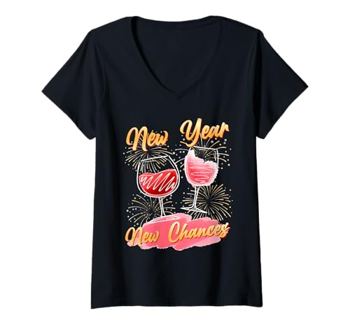Damen Feuerwerk NEUES JAHR NEUES GLÜCK Neujahr Silvester T-Shirt mit V-Ausschnitt von Geschenke zu Silvester Feuerwerk Shirt Neues Jahr