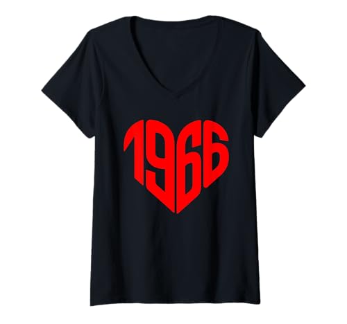 Damen 1966 Herz Jahrgang 1966 in Herzform Liebe zum 60. Geburtstag T-Shirt mit V-Ausschnitt von Geschenke zum 60. Geburtstag Geboren im Jahr 1966