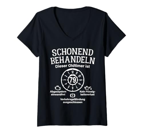 Damen Schonend Behandeln Oldtimer Ist 79 Plakette 79. Geburtstag T-Shirt mit V-Ausschnitt Damen Schonend Behandeln Oldtimer Ist 79 Plakette 79. Geburtstag T-Shirt mit V-Ausschnitt von Geschenke zum 79. Geburtstag für Männer mit 79