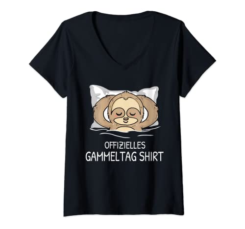 Damen Offizielles Gammeltag Shirt Faultier Baby Chillen Faulenzer T-Shirt mit V-Ausschnitt Damen Offizielles Gammeltag Shirt Faultier Baby Chillen Faulenzer T-Shirt mit V-Ausschnitt von Geschenke zum Chillig Entspannt Relaxen Faulenzen