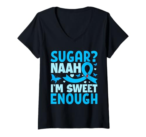 Damen Sugar? Naah I'm Sweet Enough T-Shirt mit V-Ausschnitt Damen Sugar? Naah I'm Sweet Enough T-Shirt mit V-Ausschnitt von Geschenke zur Diabetesaufklärung Im November