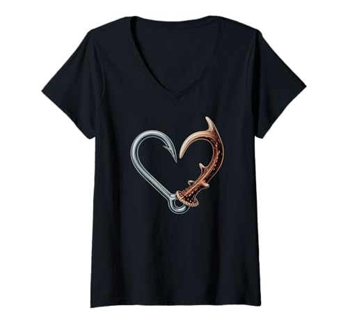 Damen Angelhaken Geweih Herz Jagd Geschenkidee Wald Natur Jäger T-Shirt mit V-Ausschnitt Damen Angelhaken Geweih Herz Jagd Geschenkidee Wald Natur Jäger T-Shirt mit V-Ausschnitt von Geschenke zur Jagd für Jägerin & Jäger