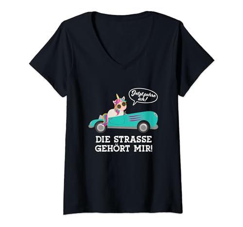 Damen Führerschein Bestanden | Fahrprüfung Einhorn Führerscheinneu T-Shirt mit V-Ausschnitt Damen Führerschein Bestanden | Fahrprüfung Einhorn Führerscheinneu T-Shirt mit V-Ausschnitt von Geschenke zur bestandenen Führerscheinprüfung PKW