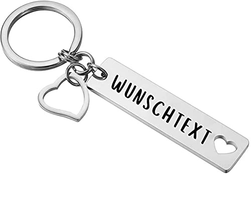PREMIUM Schlüsselanhänger mit edler Wunschtext Gravur Personalisiert und Beidseitig graviert I Schlüssel Anhänger aus Edelstahl Individuell mit Wunschname oder Text beschriftbar (Silber) von Geschenkehöhle