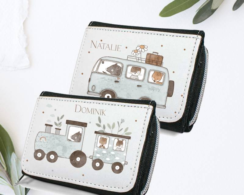 Geldbeutel Mit Namen, /Bus Tiere Zug Fuchs Hase Wildschwein/Personalisiert, Für Kinder von Geschenkekastl