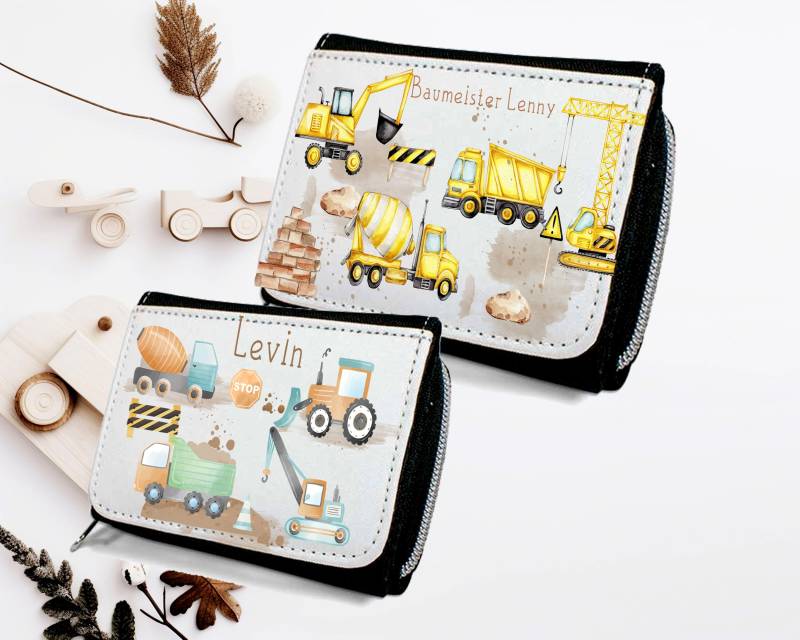 Geldbeutel Mit Namen, Geldbörse Name Kinder/Baustelle Bager Auto Kran Baumeister Junge/ von Geschenkekastl