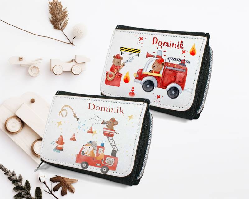 Geldbeutel Mit Namen, Geldbörse Name Kinder/Feuerwehr/ Feuerwehrauto Bär Fuchs von Geschenkekastl