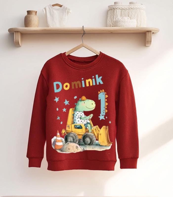 Sweatshirt Sweater Personalisiert Mit Namen, Zahl/Dino Baustelle von Geschenkekastl