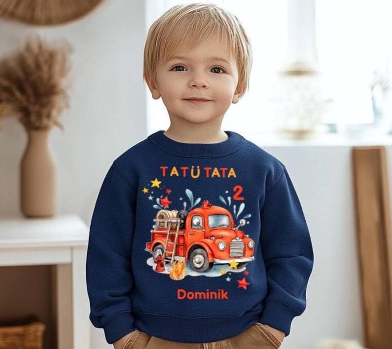 Sweatshirt Sweater Personalisiert Mit Namen, Zahl/Feuerwehrauto von Geschenkekastl