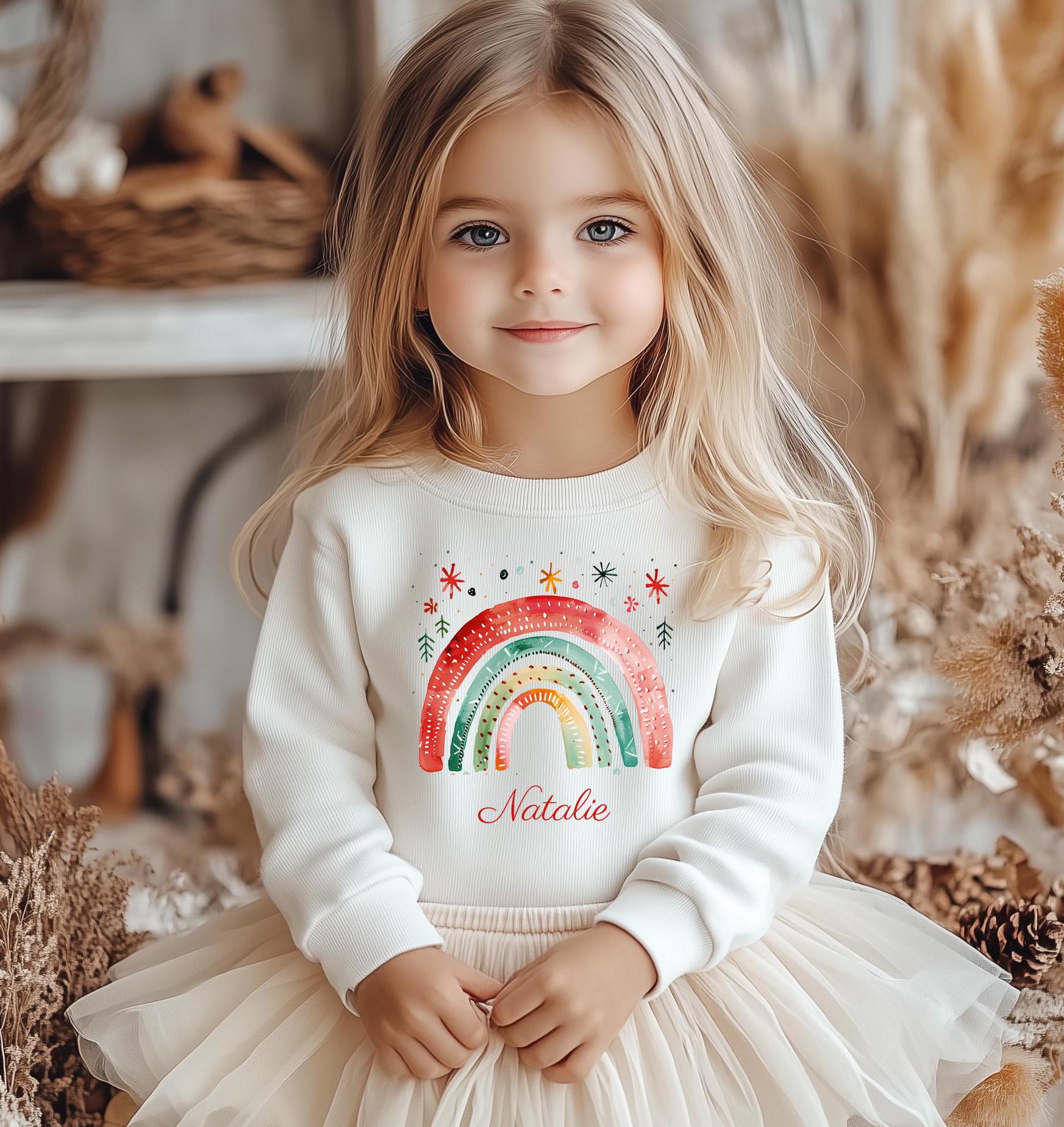 Sweatshirt Sweater Personalisiert Mit Namen, Zahl/Mädchen Regenbogen Weihnachten, Geburtstagspullover von Geschenkekastl