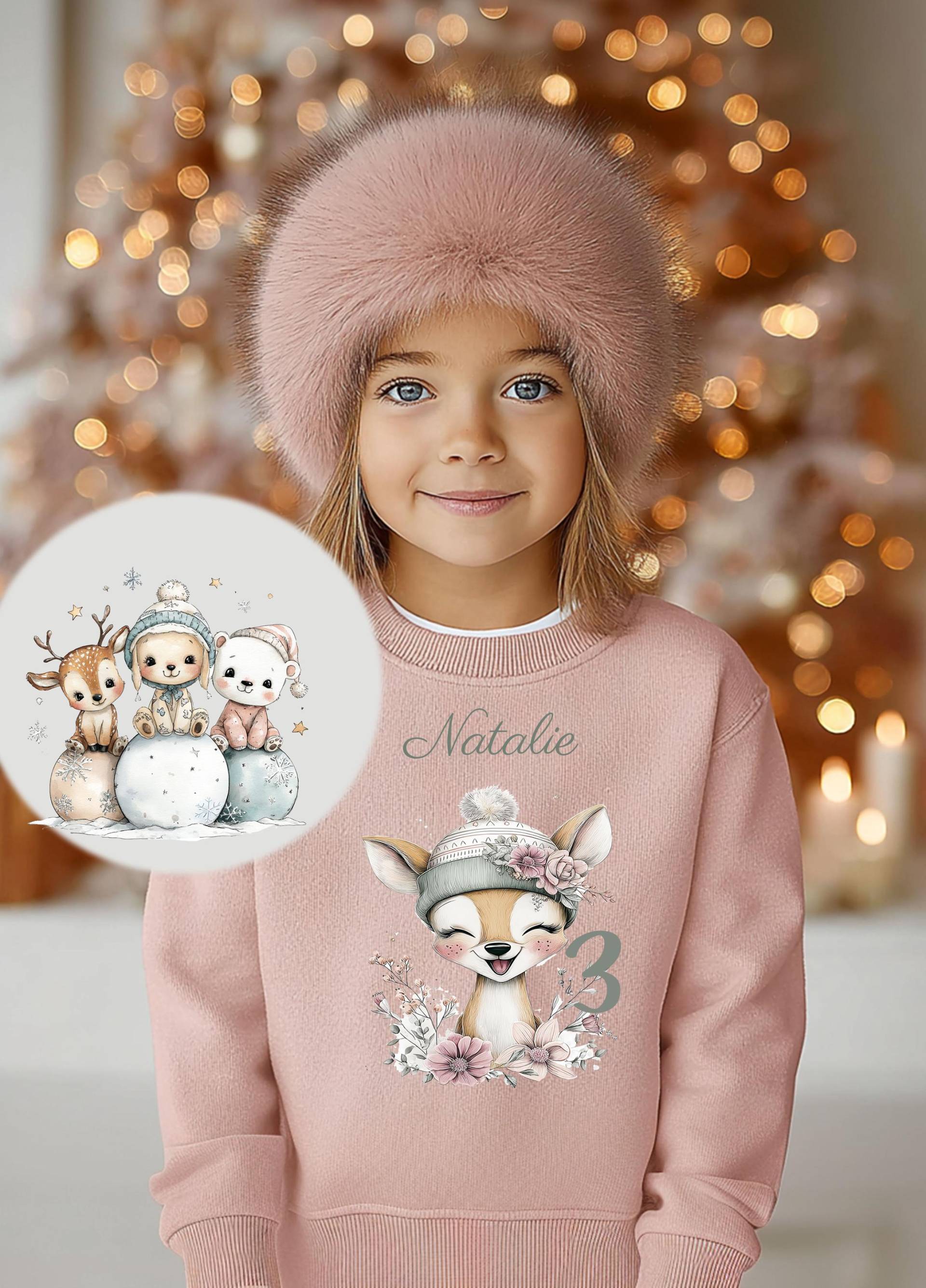 Sweatshirt Sweater Personalisiert Mit Namen, Zahl/Rehe von Geschenkekastl