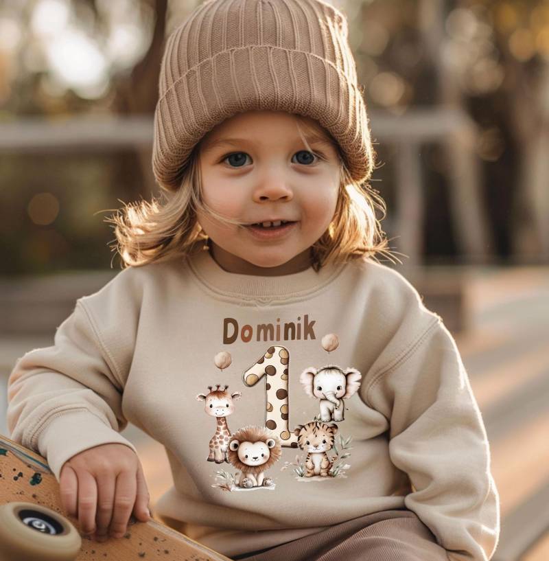 Sweatshirt Sweater Personalisiert Mit Namen, Zahl/Safari Löwe von Geschenkekastl