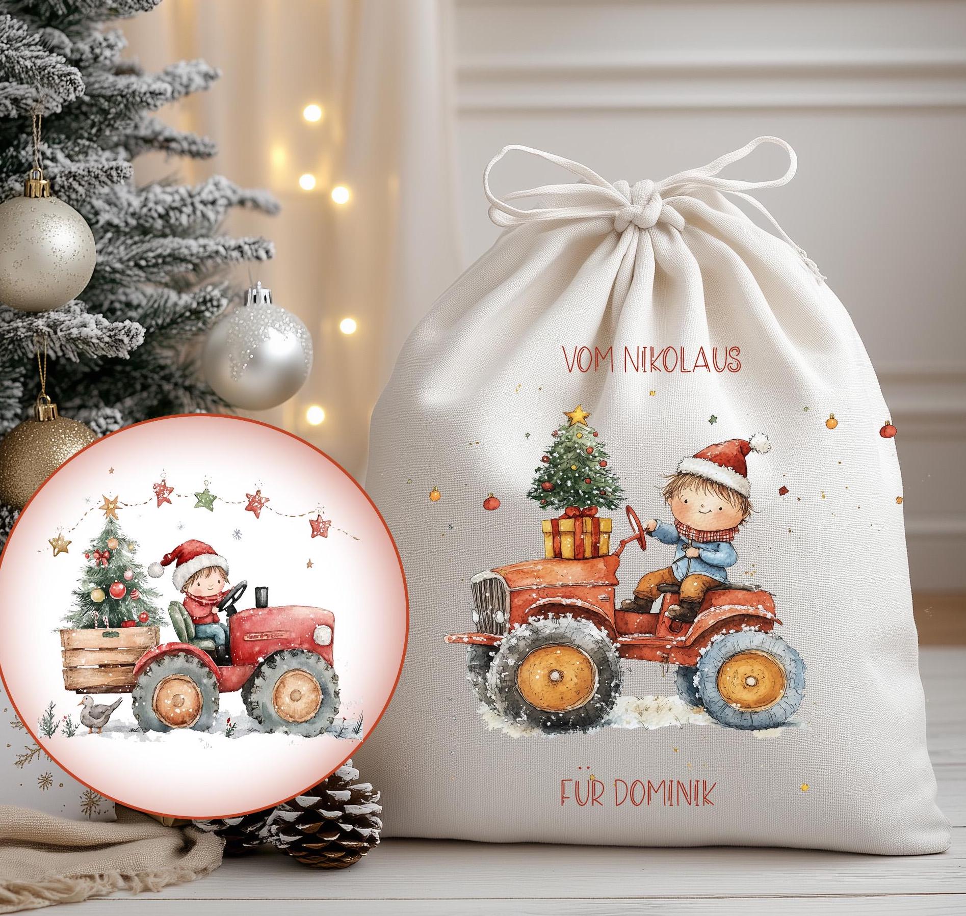Weihnachtsgeschenk Personalisiert Mit Namen, Nikolausbeutel Nikolaus /Weihnachtssäckchen/Nikolausgeschenk/ Traktor, Junge von Geschenkekastl