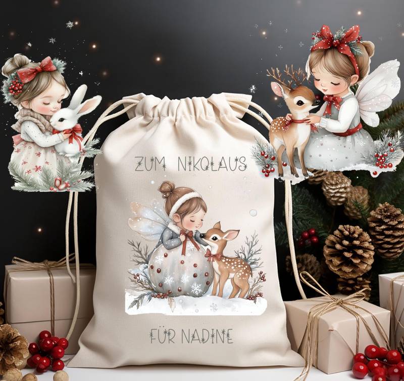 Weihnachtsgeschenk Personalisiert Mit Namen , Nikolausbeutel Nikolaus /Weihnachtssäckchen/Nikolausgeschenk/ Fee Rehe Hase Kinder/ von Geschenkekastl