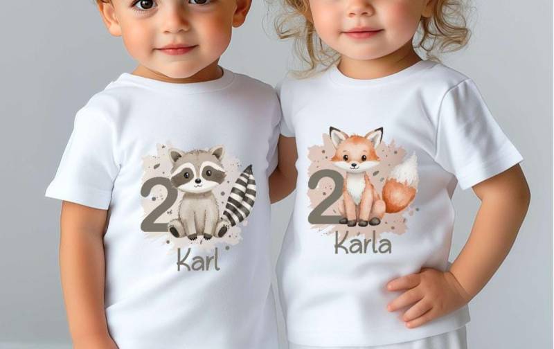 Geburtstags T-Shirt Fuchs Waschbär Tiere Personalisiert Kinder Outfit Zum Kindergeburtstag Geschenk Erster Geburtstag von Geschenkelaedchen